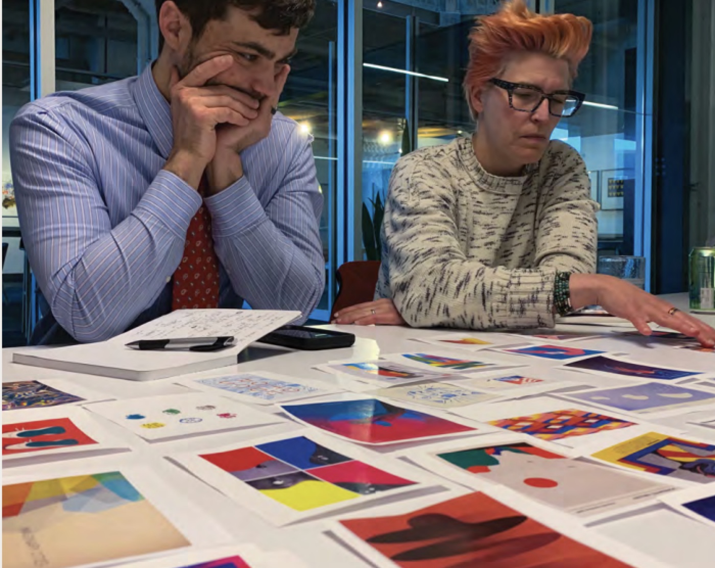 Michael Hollins and a collaborator in a Festival branding design session in 2019